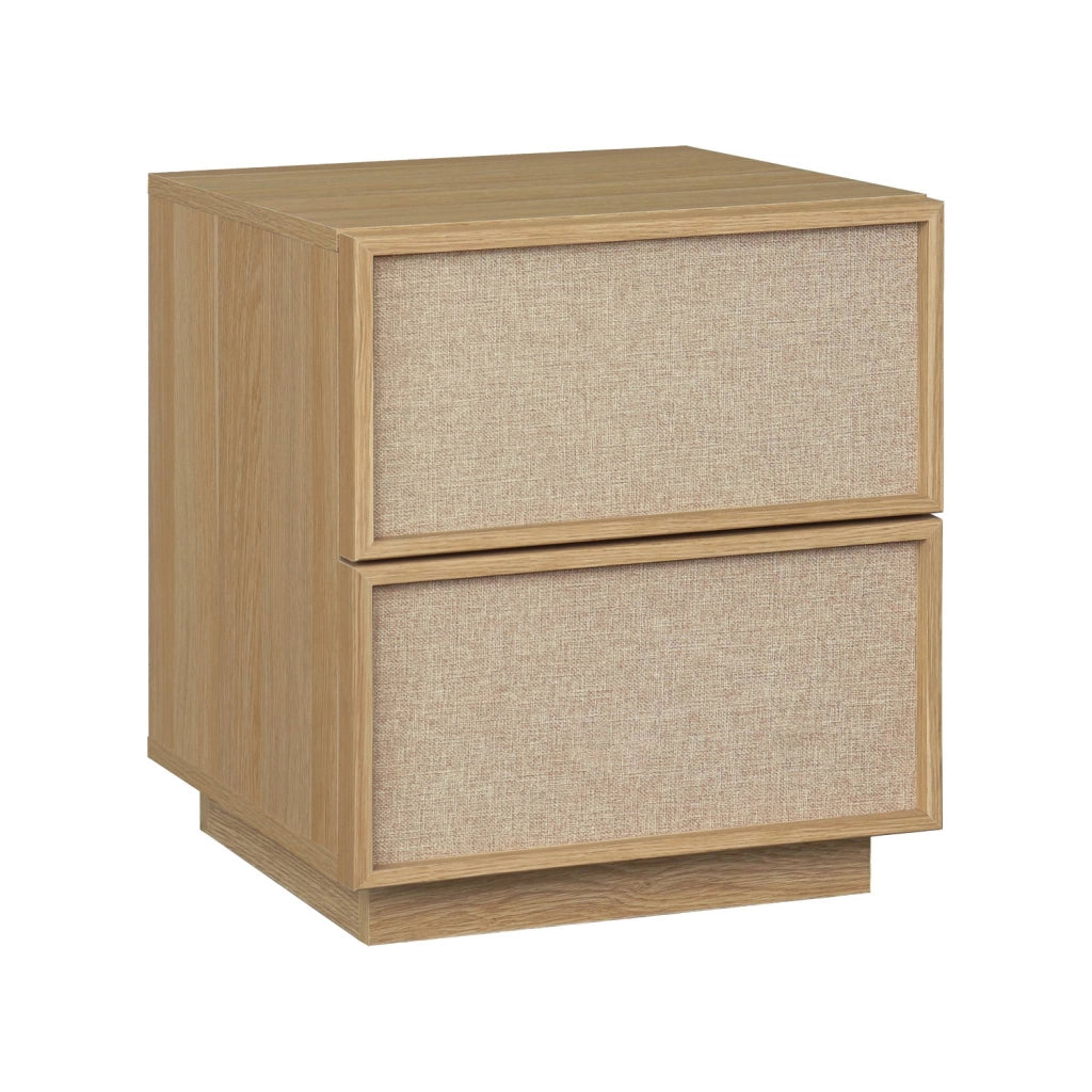 Comodino decorativo in legno e tessuto 2 cassetti