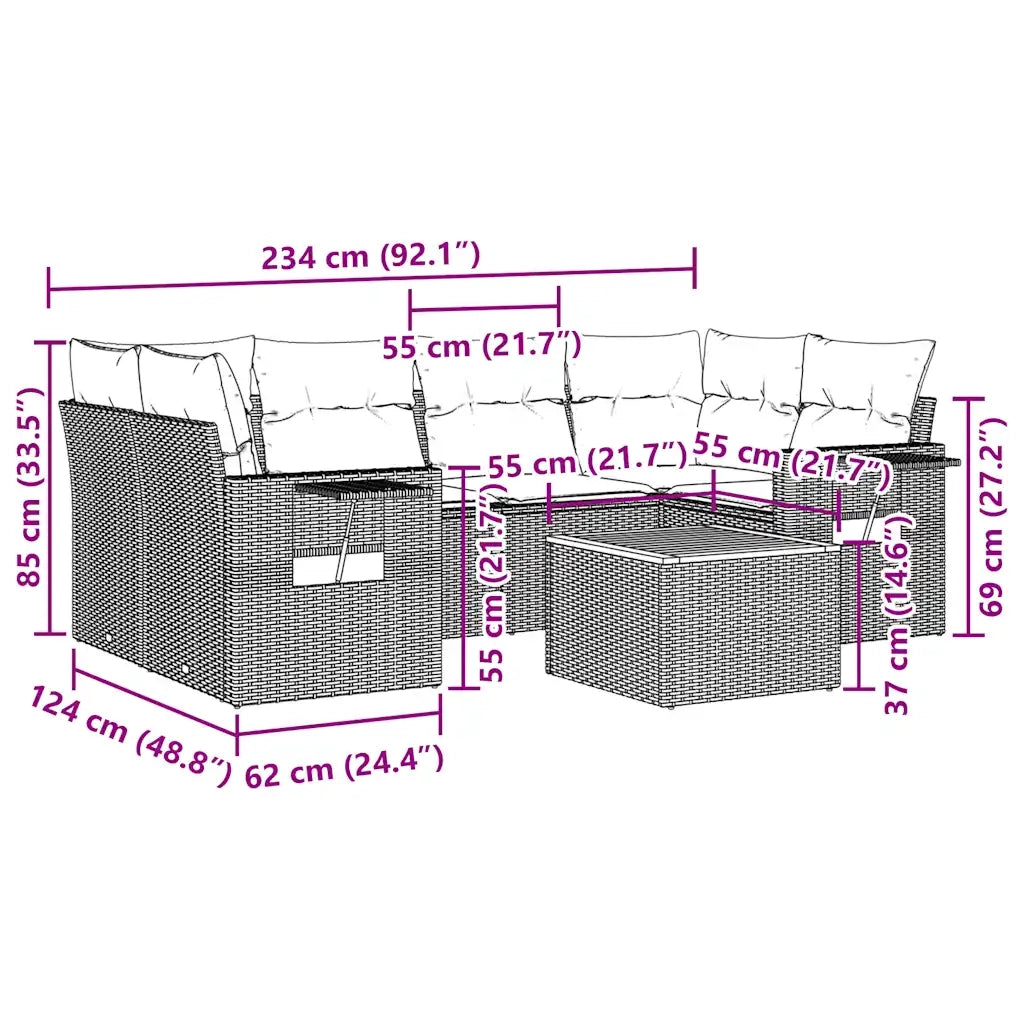 Set Divani da Giardino con Cuscini 7pz Nero Polyrattan 3256791