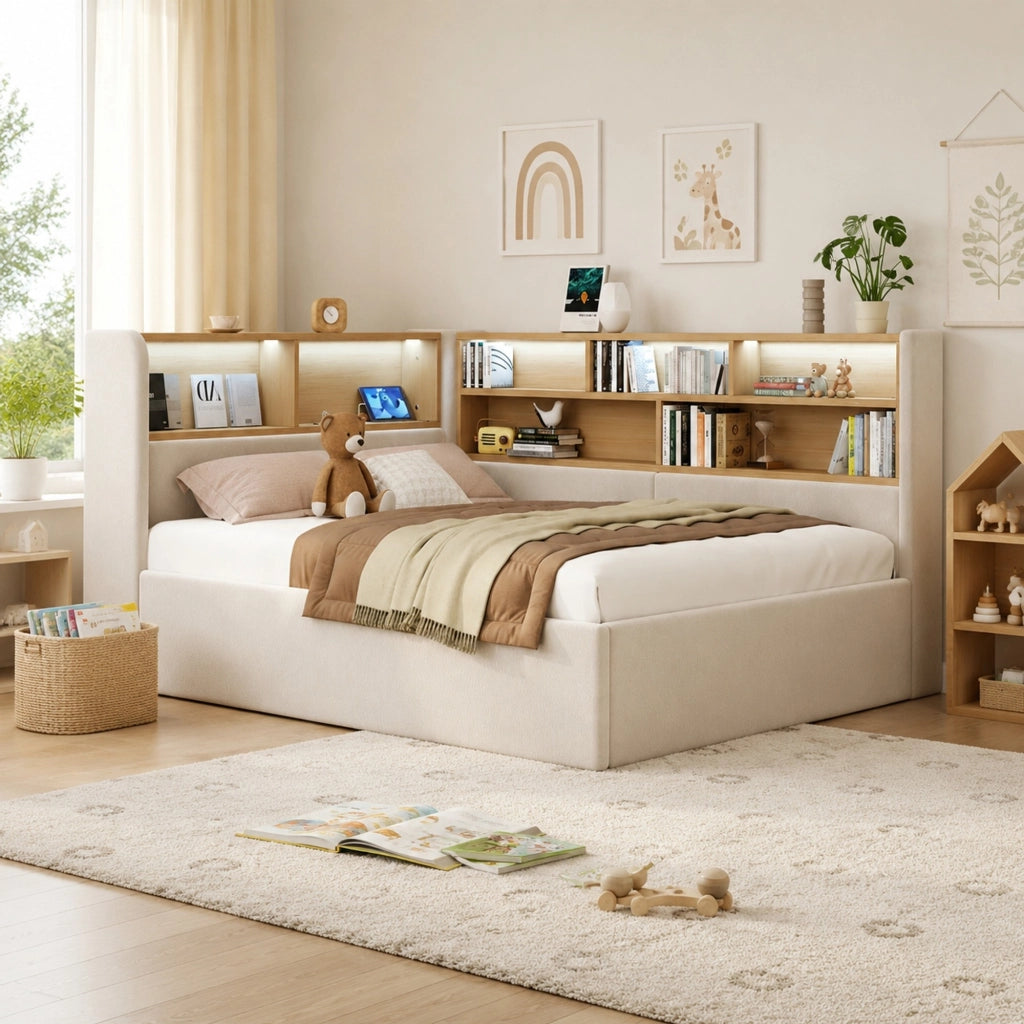 Letto singolo con spazio contenitivo, LED e porte USB Type-C