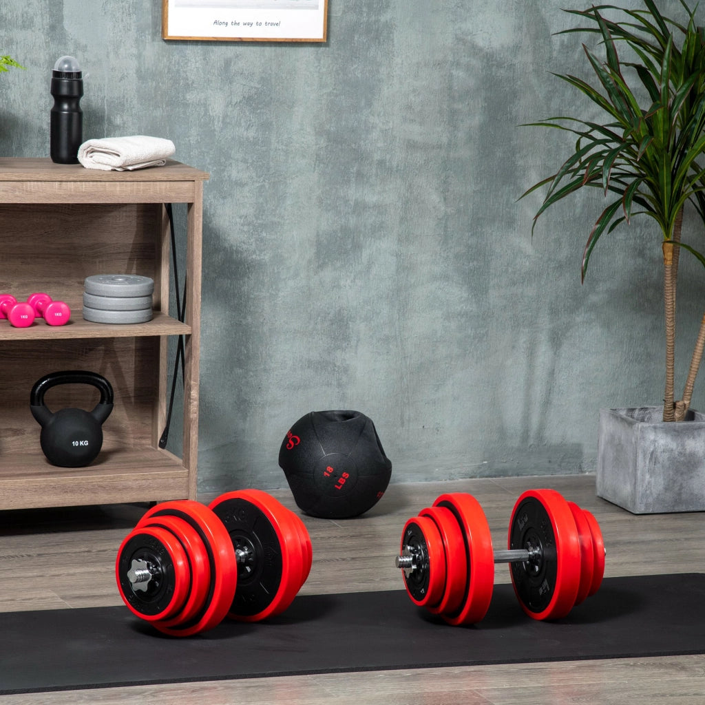 Set Manubri Palestra con Pesi 40kg ¨C zephmum ¨C Rosso, Metallo, Gomma, 45x26x26 cm