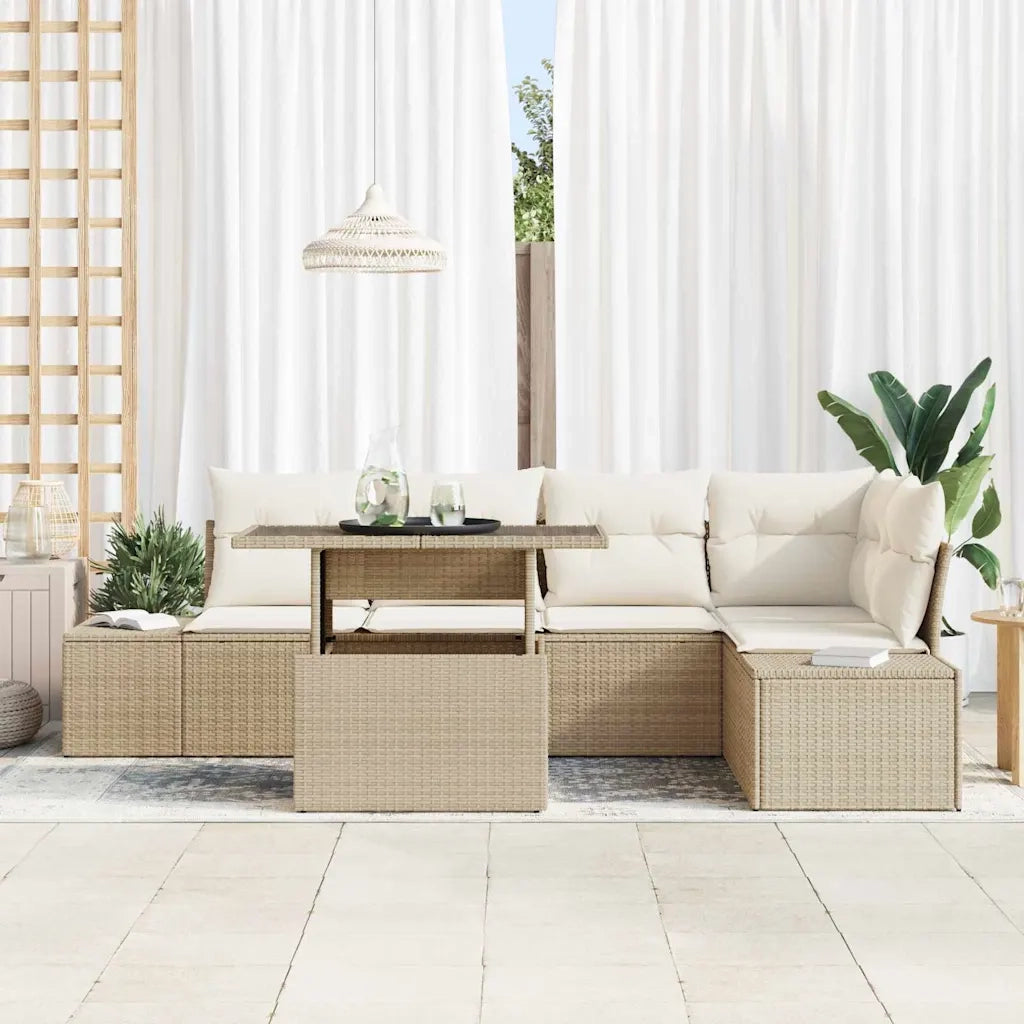 Set Divano da Giardino 6 pcs Beige Poly Rattan