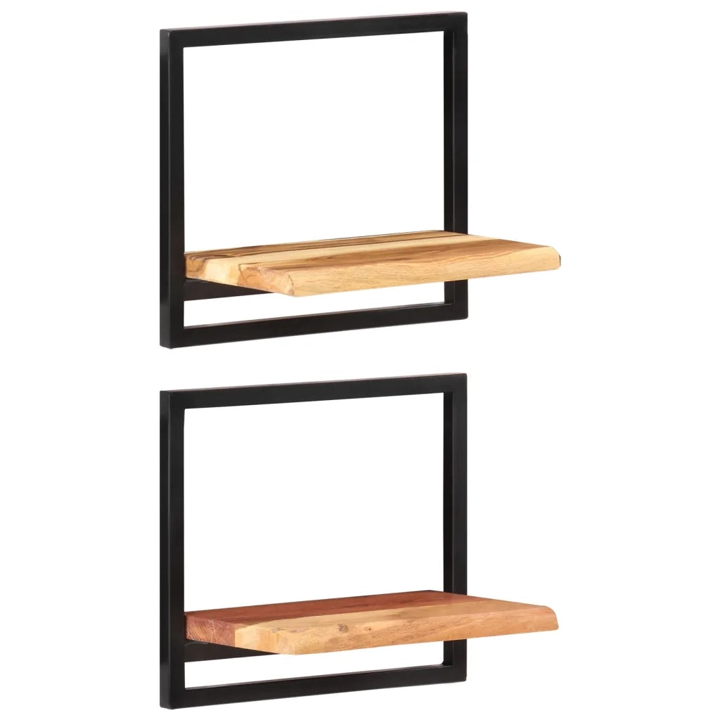 2 pz Mensole Parete | Mensola sospesa 40x24x35 cm Legno Massello Acacia e Acciaio