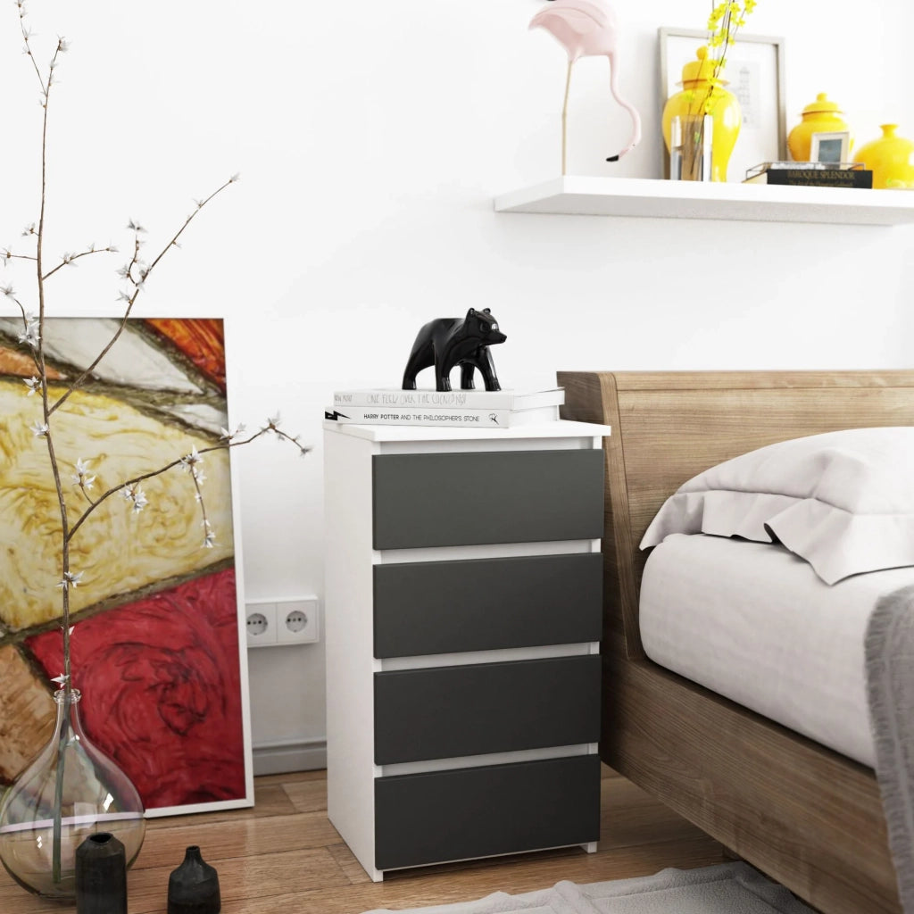 Cassettiera AKORD CL4 Cassettiera Bianca 40 cm 4 cassetti inserto frontale Grigio Grafite 40x35x74 cm