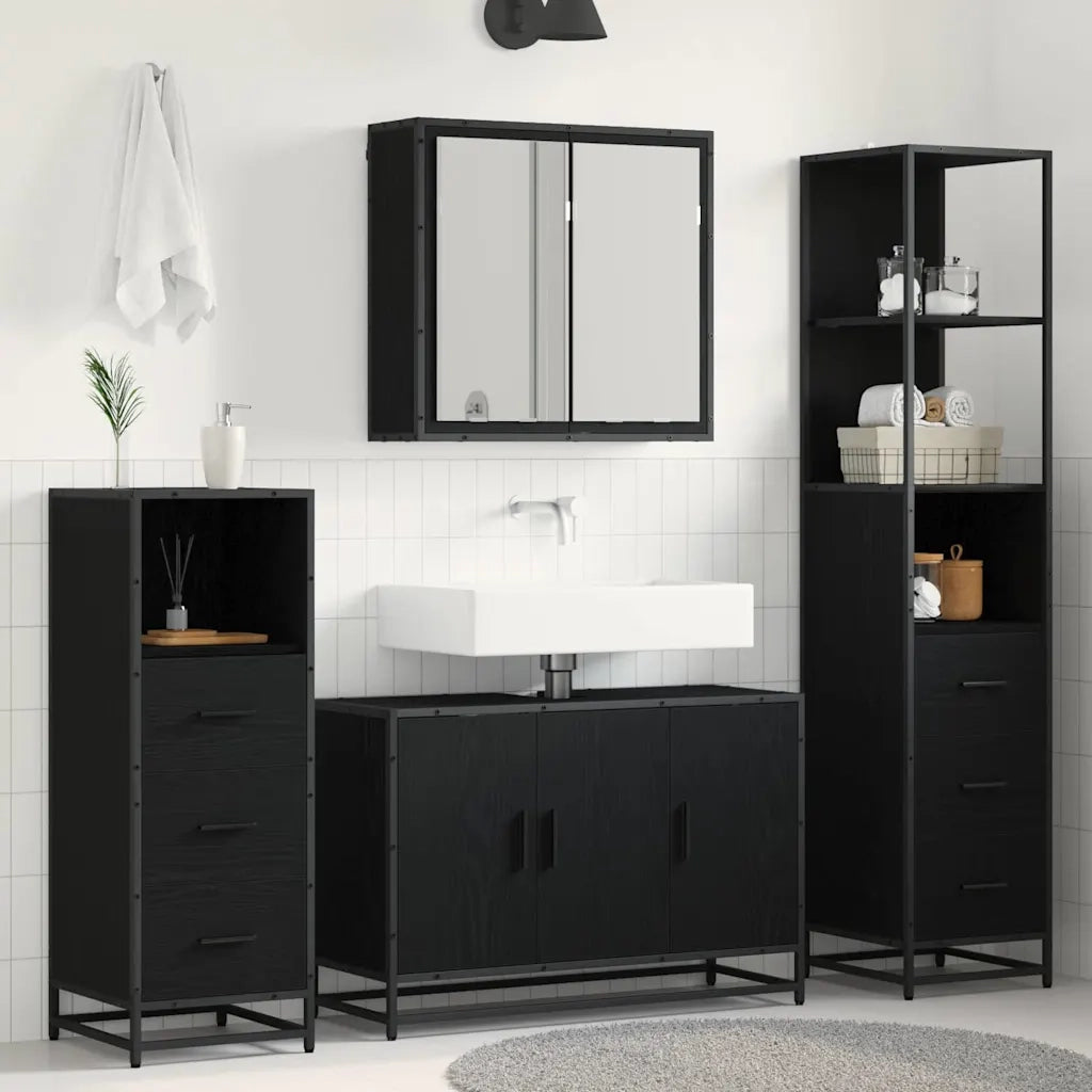Set di mobili per il bagno 3 pcs Rovere Nero Legno multistrato 3402455