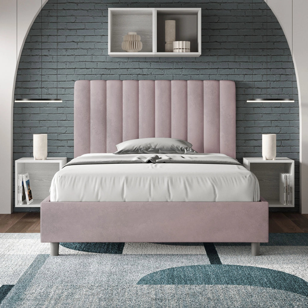 BS COM Letto una piazza e mezza contenitore imbottito 120x210 microfibra glicine