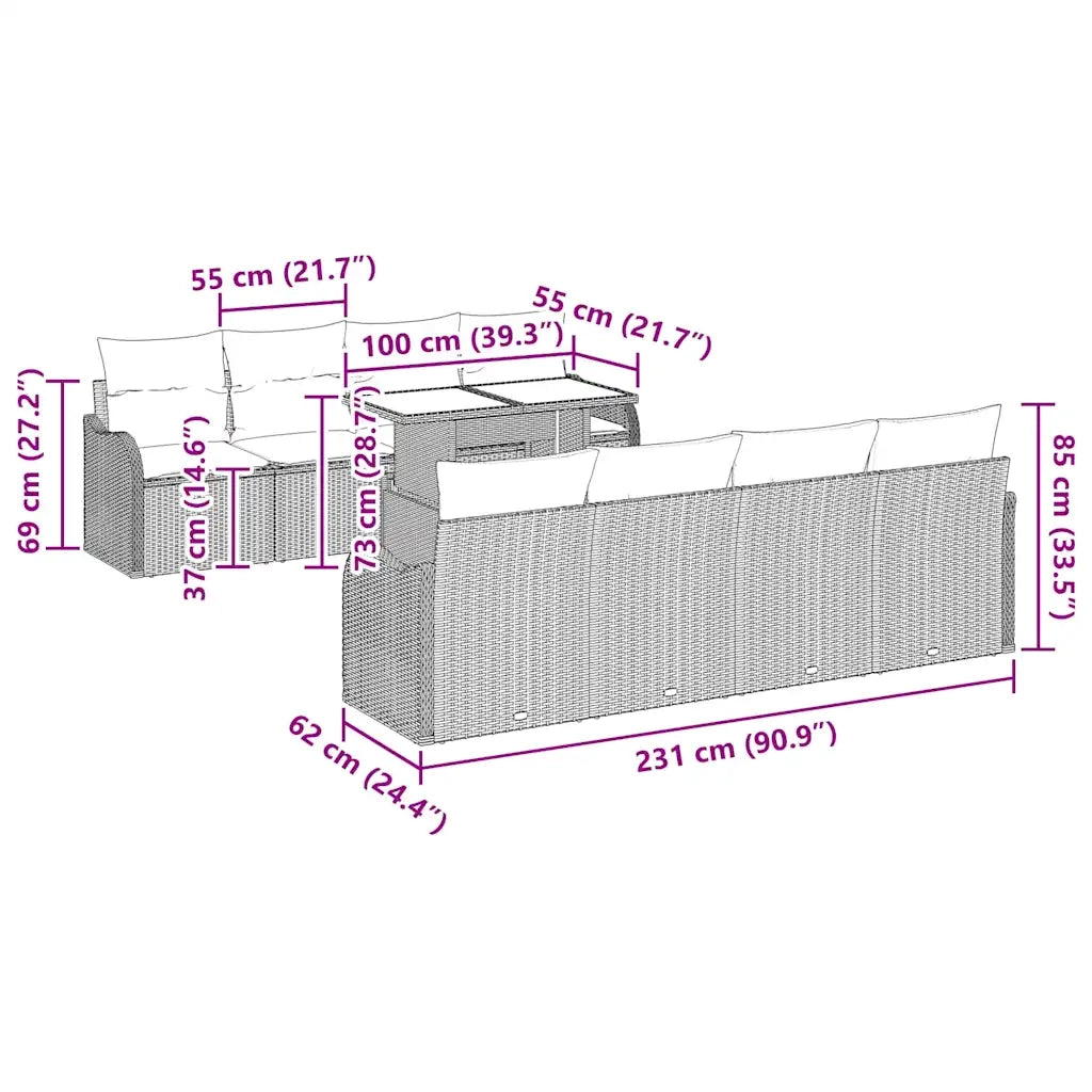 Set Divano da Giardino con cuscino 7 pcs Marrone polyrattan 3348424