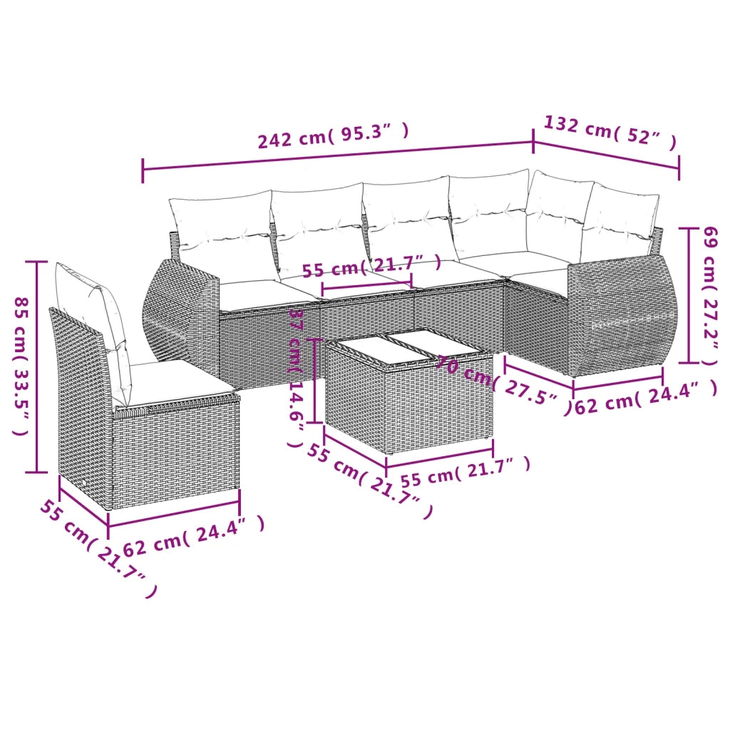 Set Divani da Giardino con Cuscini 7pz Nero Polyrattan 3253772