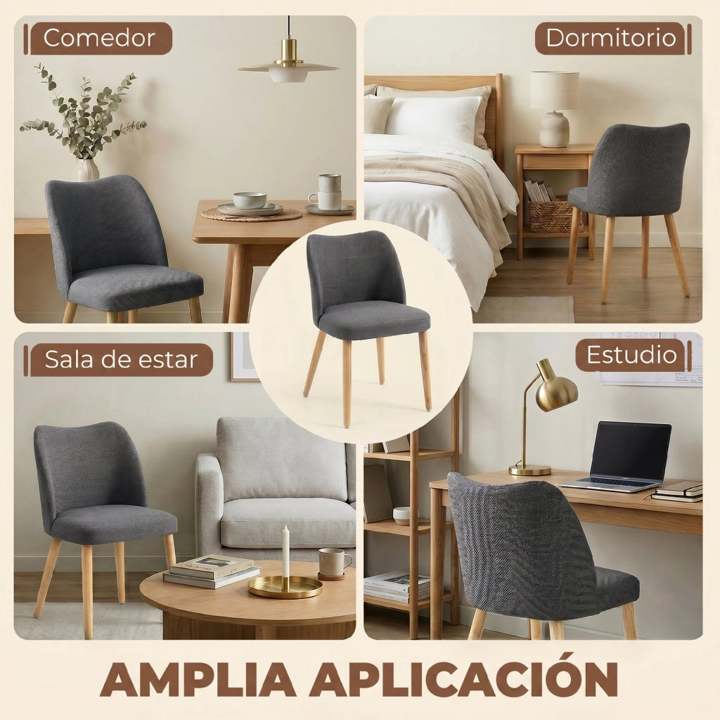 Set 2 Sedie da Pranzo ¨C Xylo ¨C Schienale Curvo Seduta Imbottita Gambe Legno Lino Grigio Chiaro