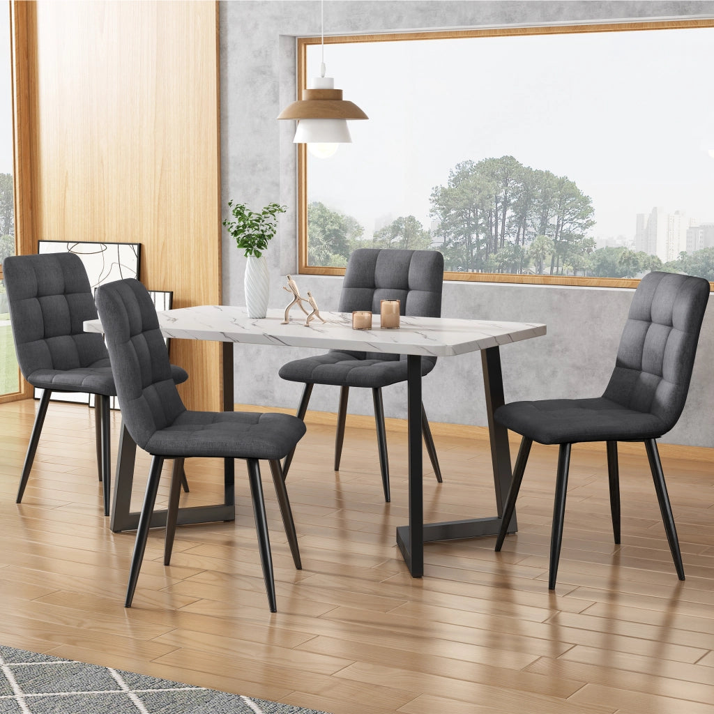 Sedia da pranzo (4 pezzi), grigio scuro, set di 4 sedie di design imbottite con schienale, seduta in lino, struttura in metallo