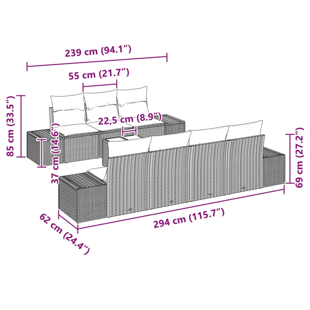Set Divano da Giardino 8 pz Nero polyrattan 3346976