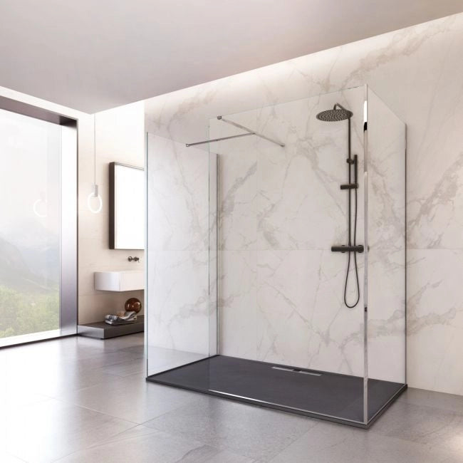 Parete doccia Walk-In in Cristallo 8mm tre lati trasparente - Misura: 80 x 90 x 80 xh195