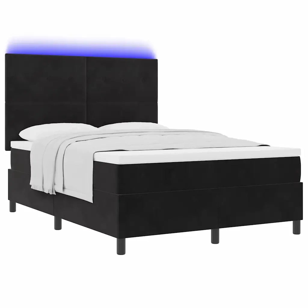 Letto a Sorgente LED con materasso Nero 140 x 200 cm Velluto 3343318