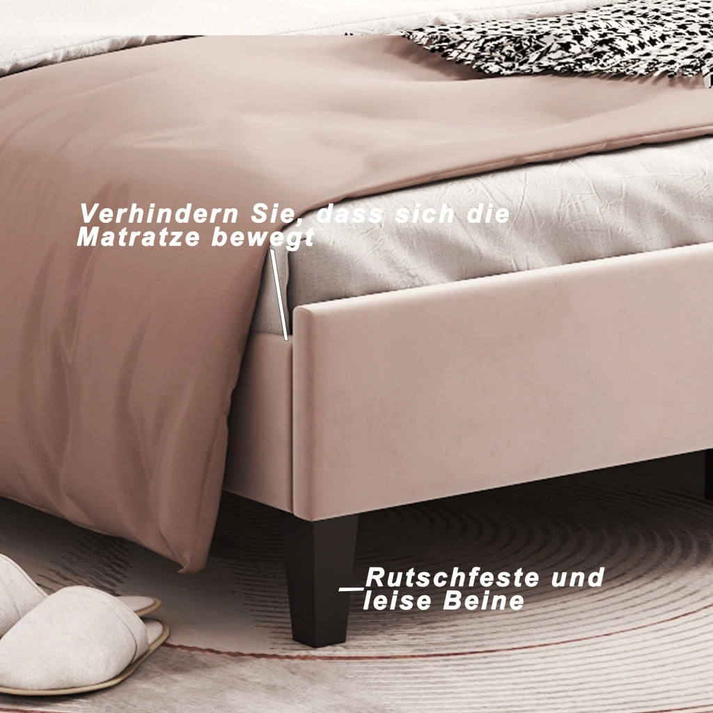 DESMIU Letto Matrimoniale 2 Posti con Testiera Floreale, Struttura Imbottita, 140 × 200 cm, Senza Materasso, Beige