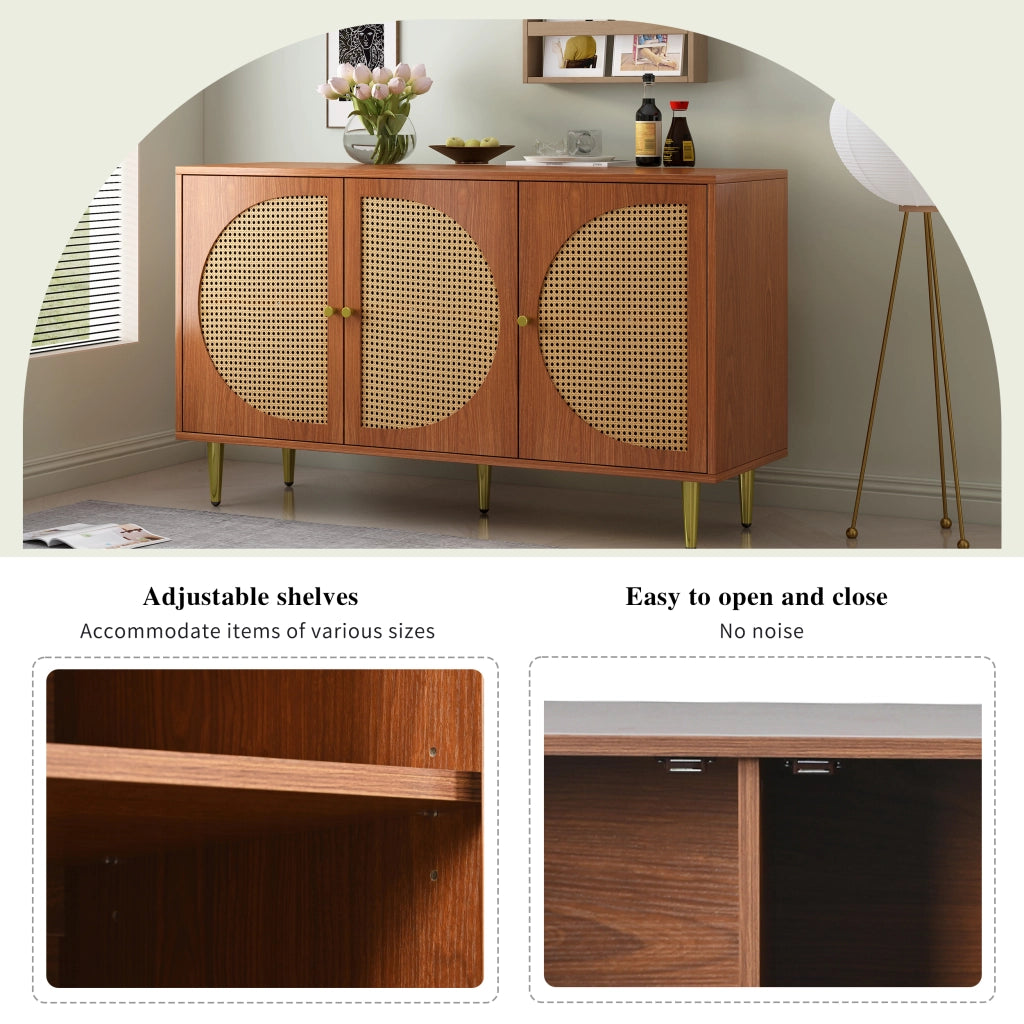 Credenza con 3 ante e ripiani regolabili; in legno ingegnerizzato; per soggiorno; camera; cucina; 129.8 × 40 × 76 cm