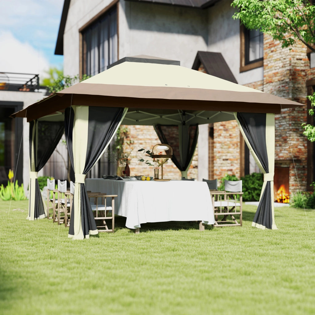 Gazebo Pieghevole 3.6x3.6 m ¨C zephmum ¨C Grigio, Polipropilene, Con Laterali a Rete