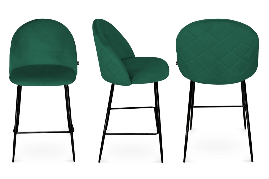 Sgabello cucina imbottito, sgabello alto in velluto verde scuro piede nero – Nicole - SG30NIPN
