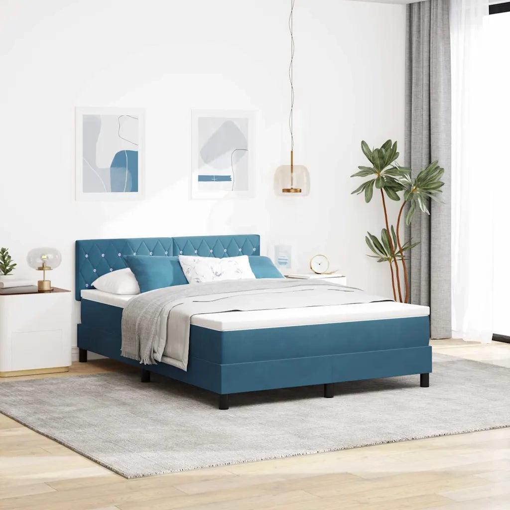 Letto a molle con materasso Blu Scuro 140 x 190 cm Velluto 3339108