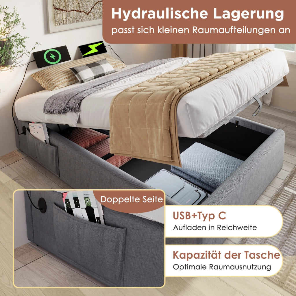 letto imbottito cotone lino grigio 90 x 190 cm