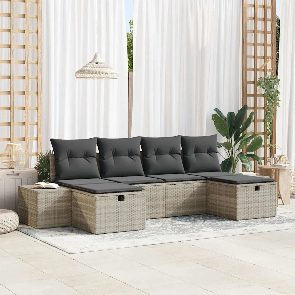 Set Divano da Giardino 6 pcs Grigio chiaro polyrattan