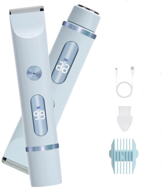 Elettrodepilatore 2 in 1 per donne - Trimmer elettrico per bikini - Apparecchio per la depilazione - Impermeabile - Epilatore - Trimmer donna - Con display digitale - Blu