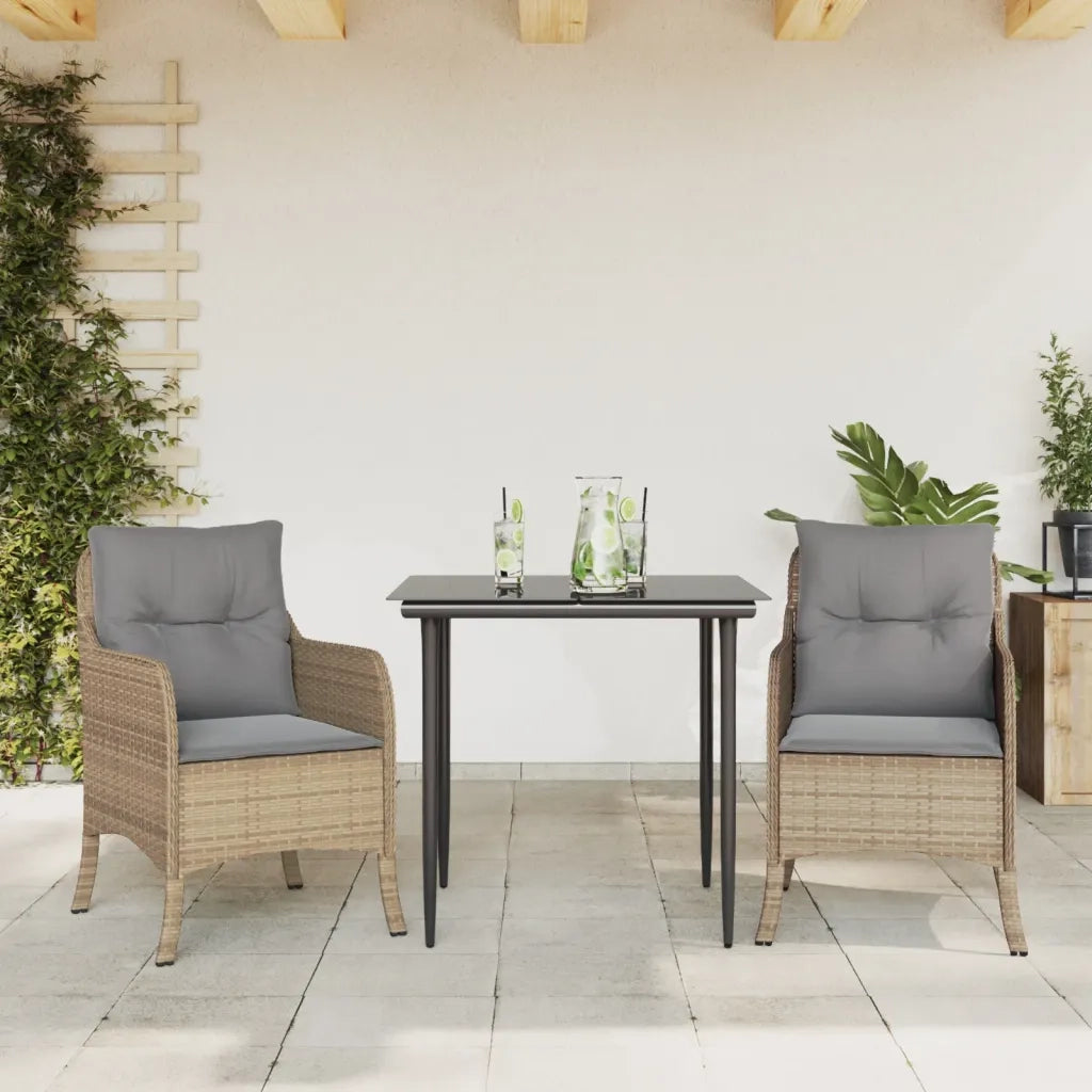 Set da Pranzo da Giardino 3 pz | Set Salotto da Giardino con Cuscini Beige in Polyrattan