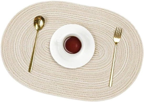 Piatti per tavolo ovale - Resistente al calore - Antiscivolo - Bianco latte - Tessuto - Sottopiede - Adatto per tavoli ovali - 6 pezzi - Lavabile - 50x35cm