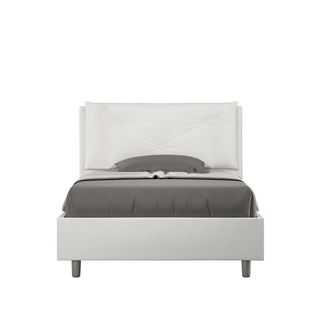 BS COM Letto una piazza e mezza contenitore imbottito 120x200 similpelle bianco