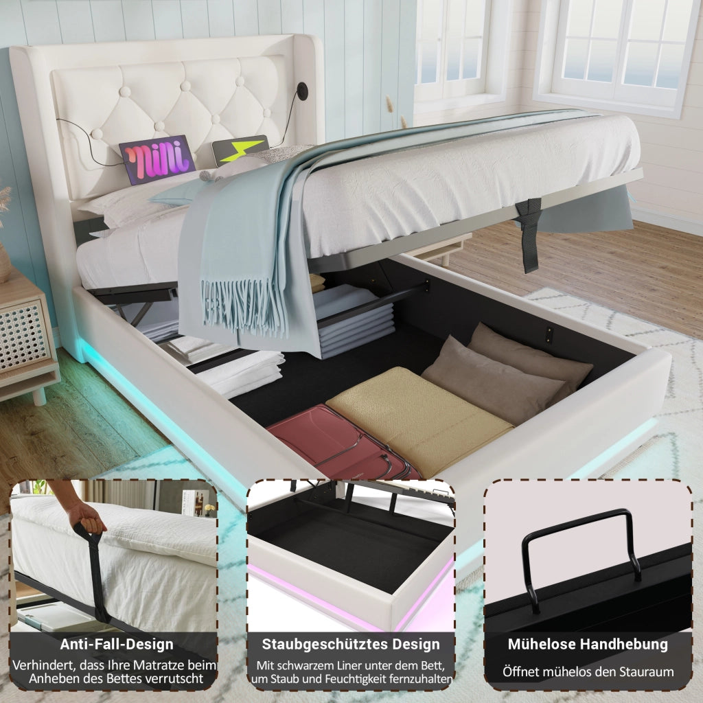 letto imbottito pu bianco 90 x 200 cm