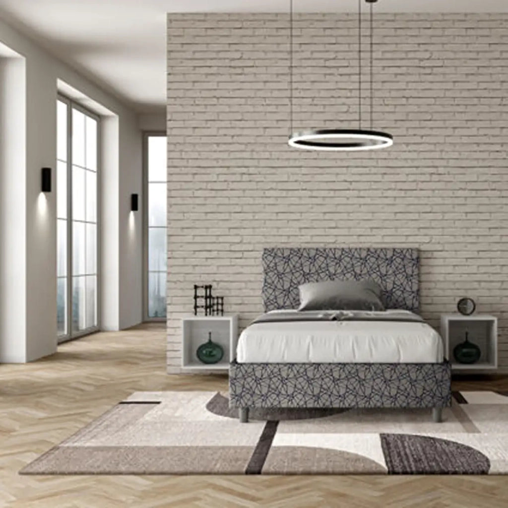 Letto una piazza e mezza contenitore imbottito 120x190 tessuto Era 9 blu Adele