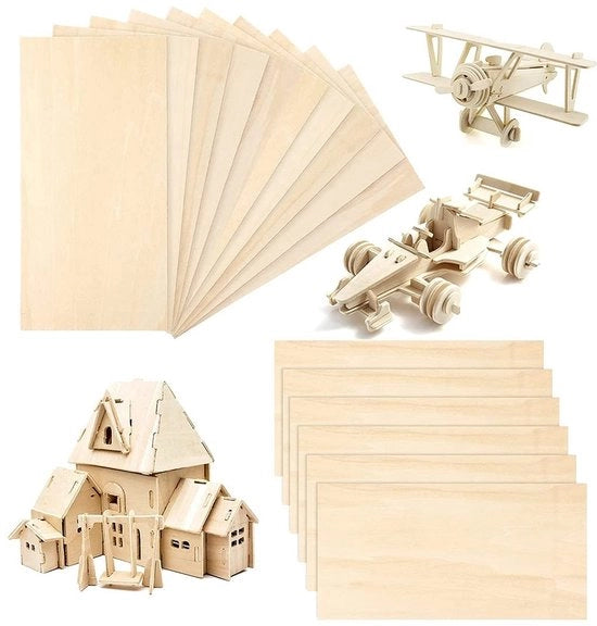 Pannelli di legno multiplex per modellismo 10 pezzi - Pannelli di legno sottili - Dimensioni 200 x 100 x 2 mm - Legno massello - Pannelli di legno