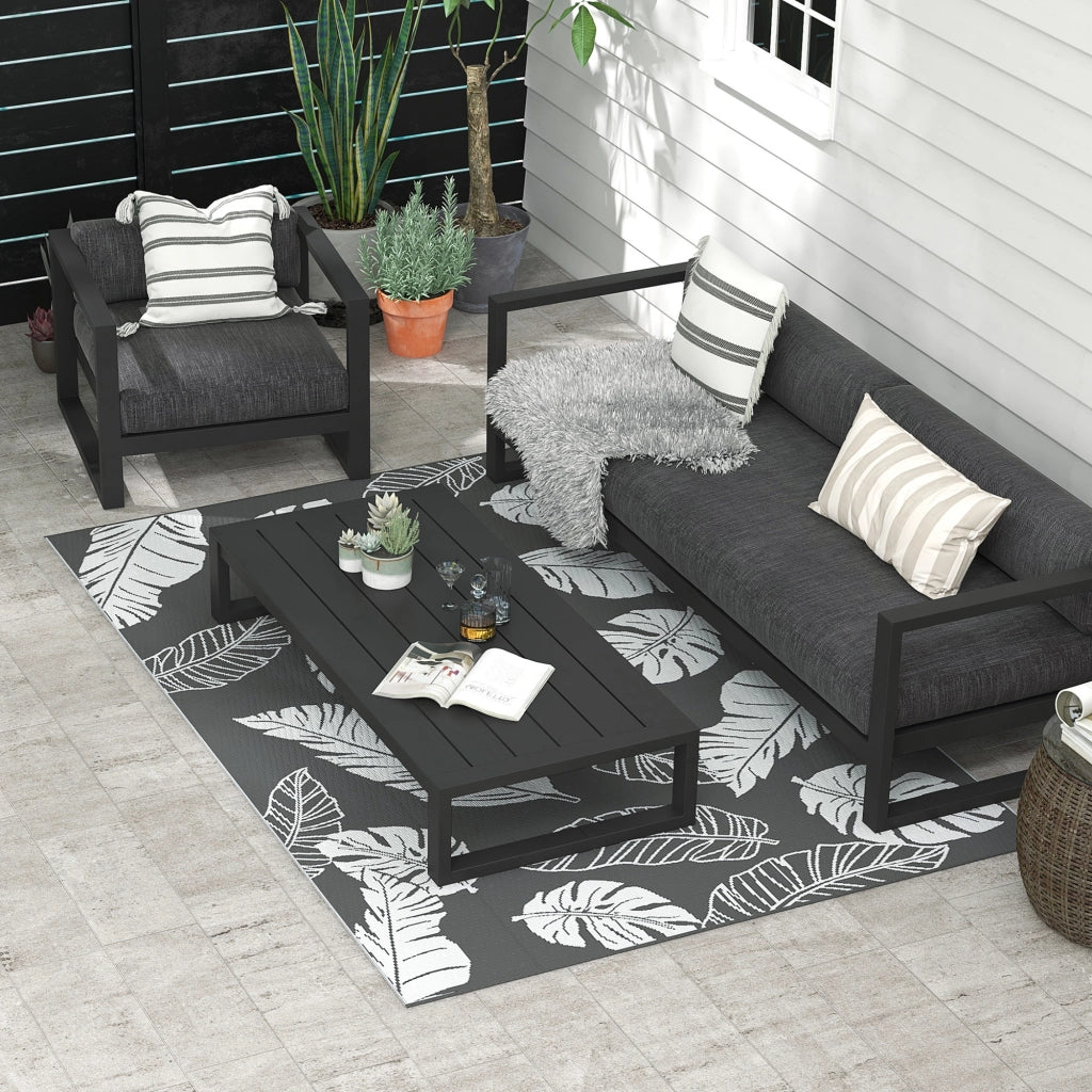 Tappeto da esterno ¨C zephmum ¨C grigio/bianco, 182x274cm, effetto foglie, idrorepellente