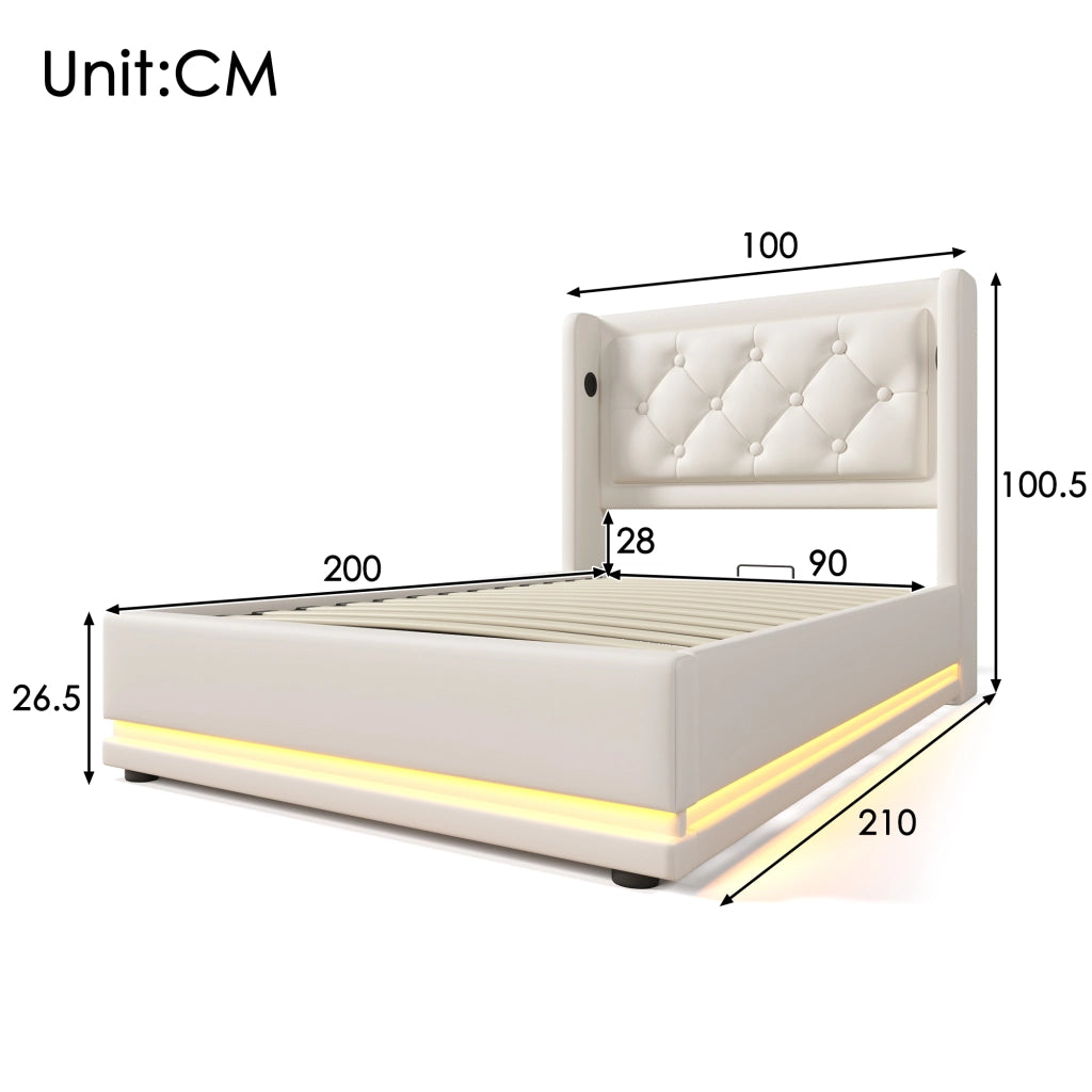 letto imbottito pu bianco 90 x 200 cm