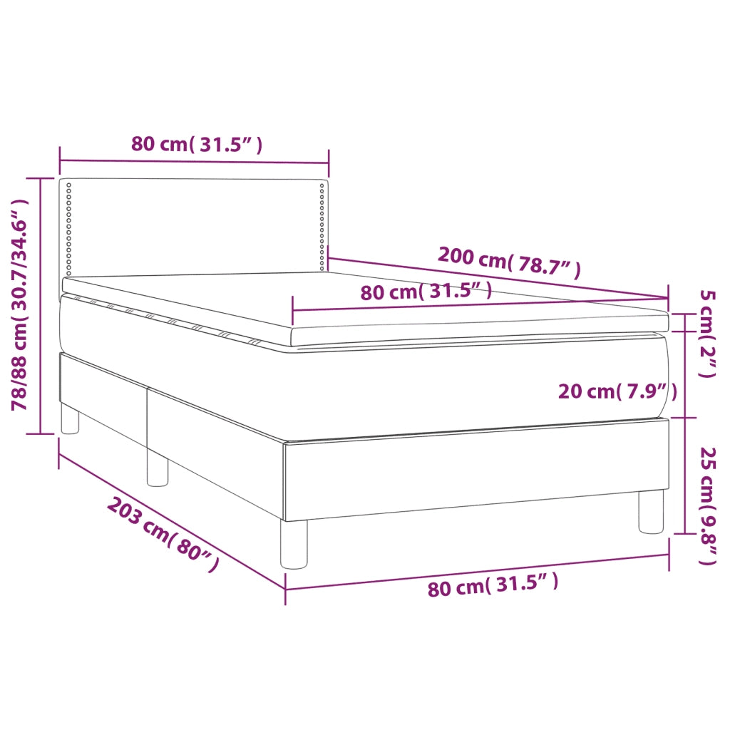 Letto singolo | Letto per adulti | Letto a Molle con Materasso e LED Grigio Chiaro 80x200 cm Velluto
