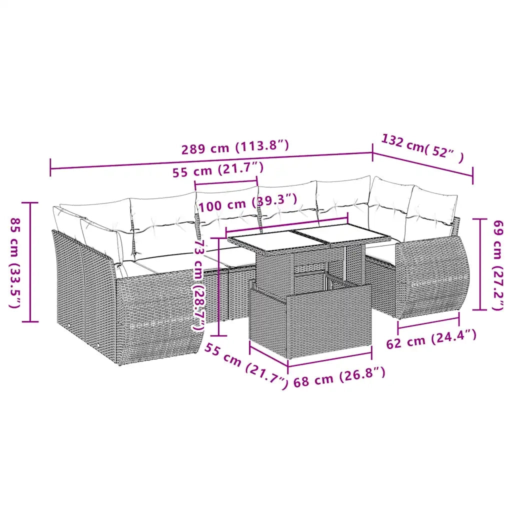 Set Divani da Giardino 8 pz con Cuscini Marrone in Polyrattan 3268413