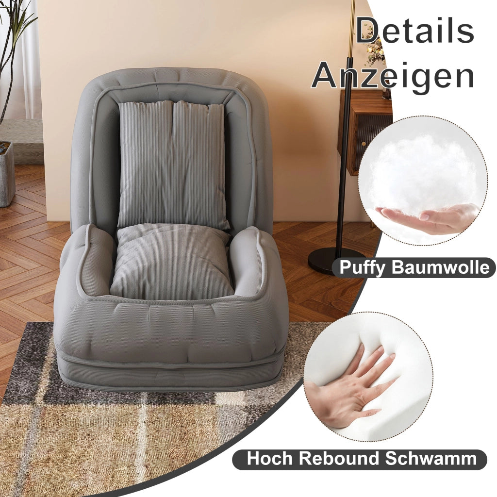 Divano letto pieghevole ergonomico con schienale regolabile a 5 posizioni in tessuto grigio