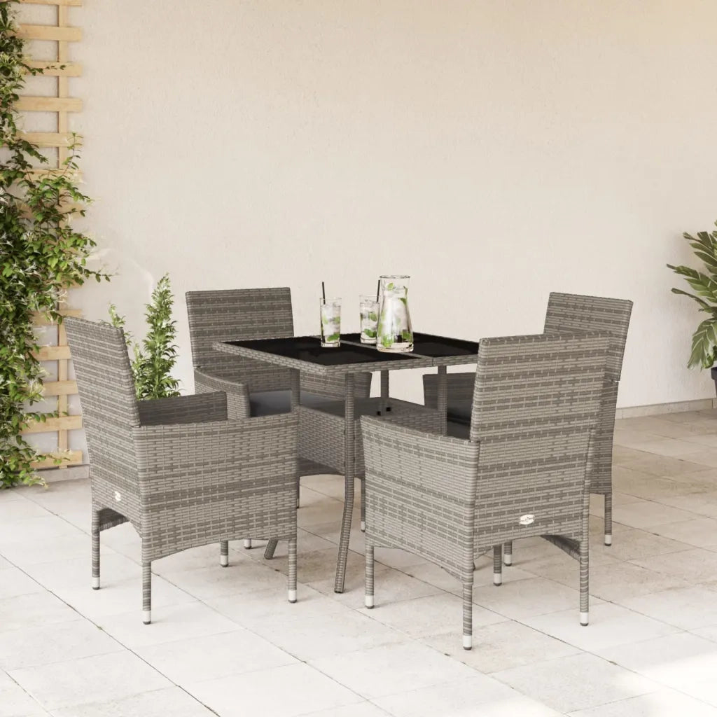 Set da Pranzo da Giardino 5 pz | Set Salotto da Giardino con Cuscini Polyrattan e Vetro