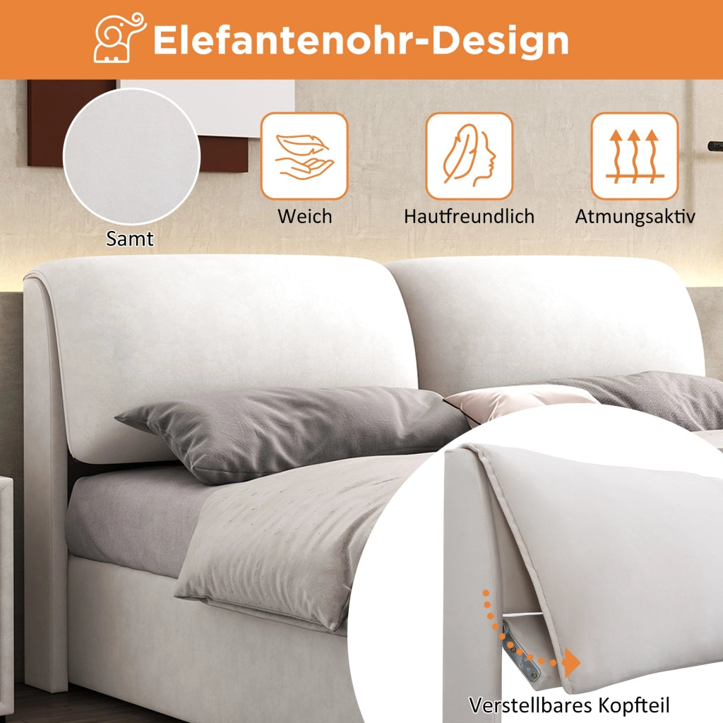 letto imbottito velluto beige 140 x 200 cm