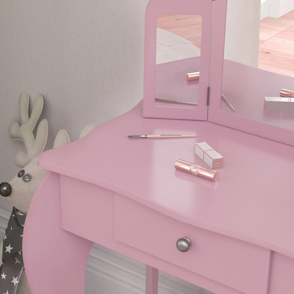Tocador per bambini con cassetto e specchio regolabile ¨C zephmum ¨C rosa 3-6 anni