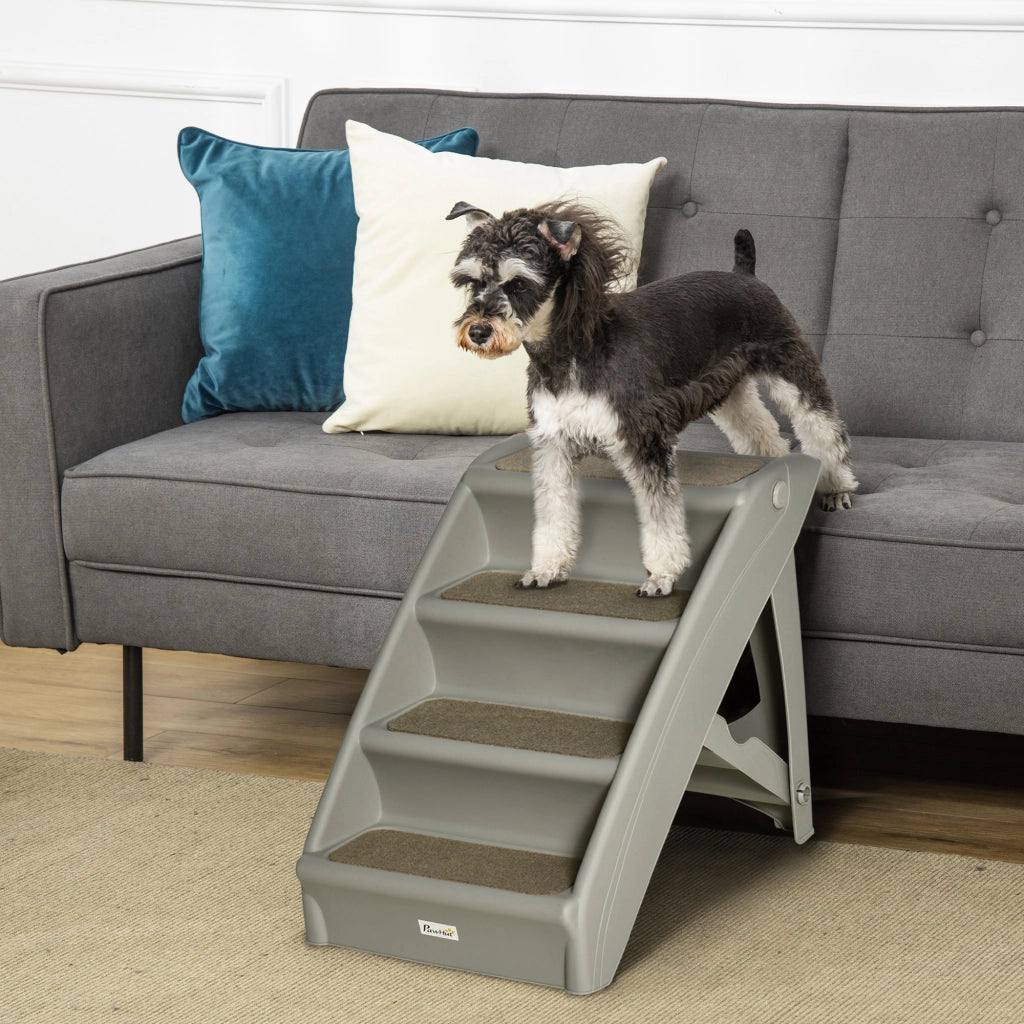 Scalino per Letti Cani Gatti Portatile con Tappetino Antiscivolo ¨C Minimal ¨C Grigio 62x38x49,5 cm