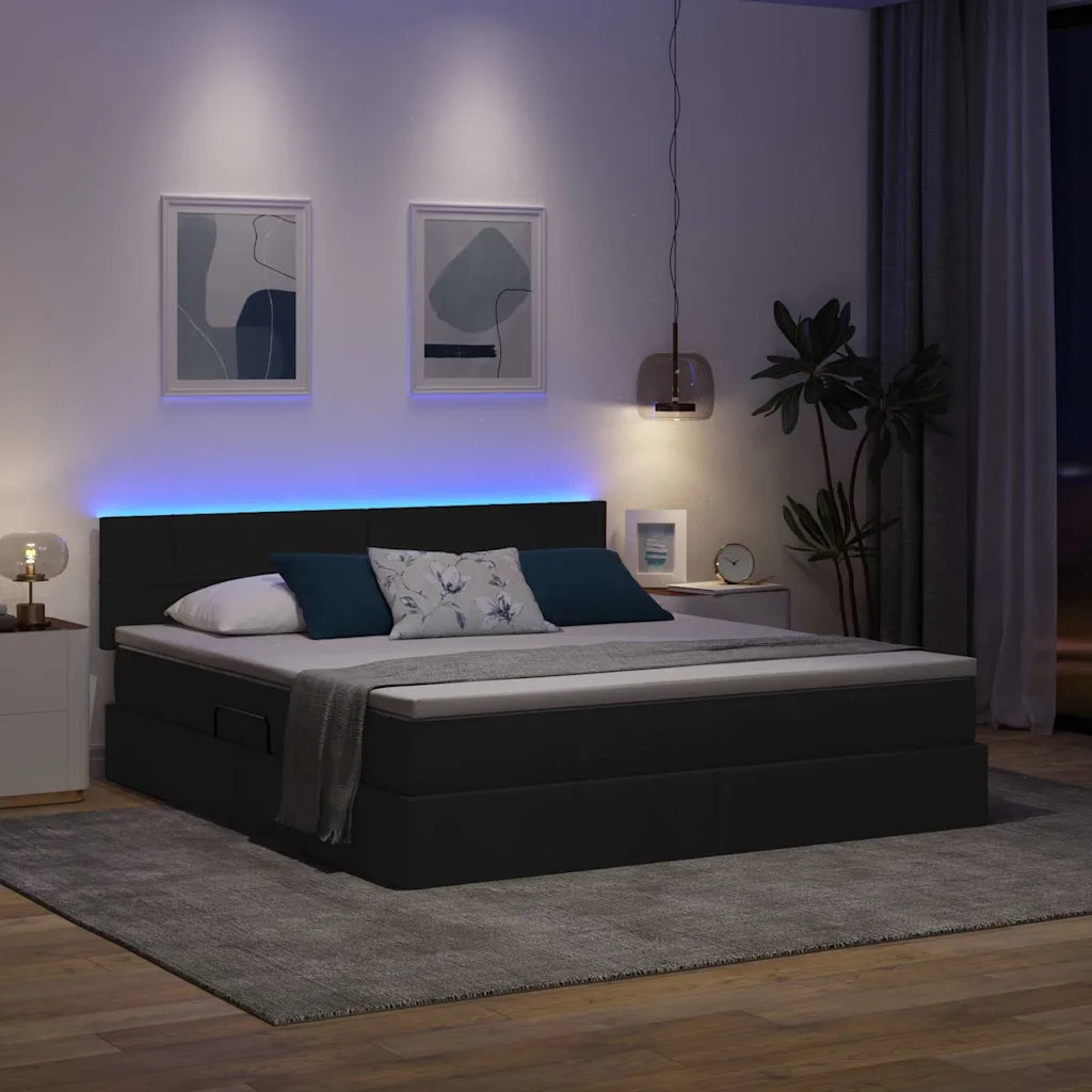 Letto con contenitore e LED con led Nero 160 x 200 cm Tessuto 3371156