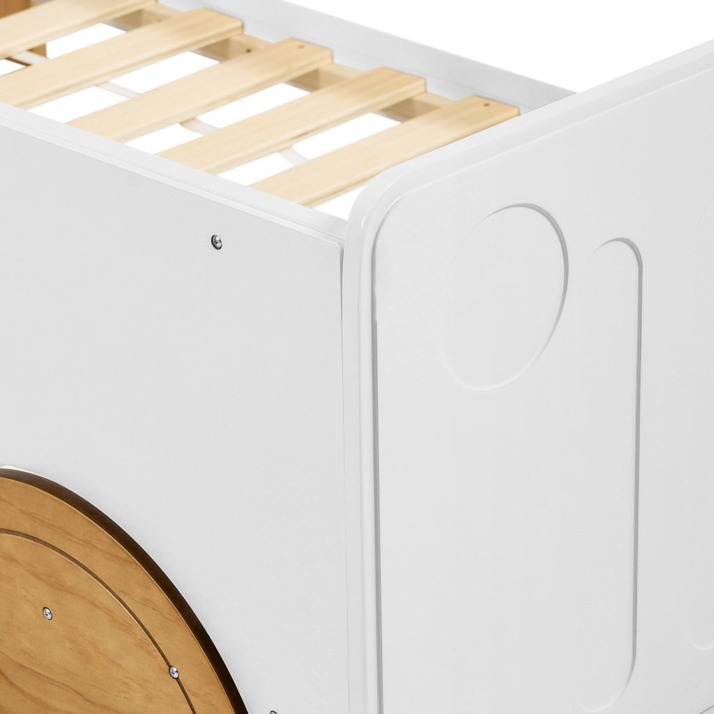 DESMIU Letto per bambini 1 posto con sponde, forma auto e struttura superiore, 90 × 200 cm, senza materasso, bianco