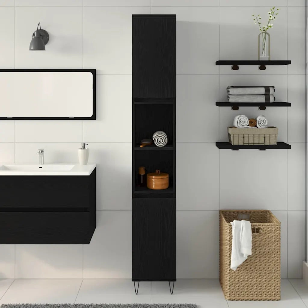 Mobile da Bagno Rovere Nero 30 x 30 x 190 cm Legno multistrato 862882