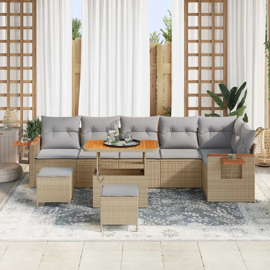 Set Divano da Giardino 11 pcs Beige e Grigio Chiaro polyrattan