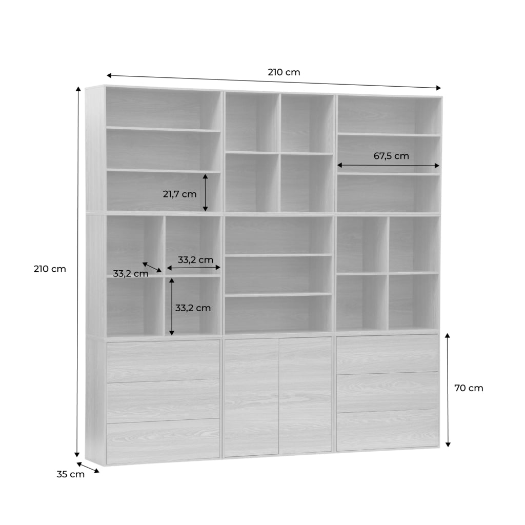 Libreria modulare decorativa in legno con 9 elementi, noce