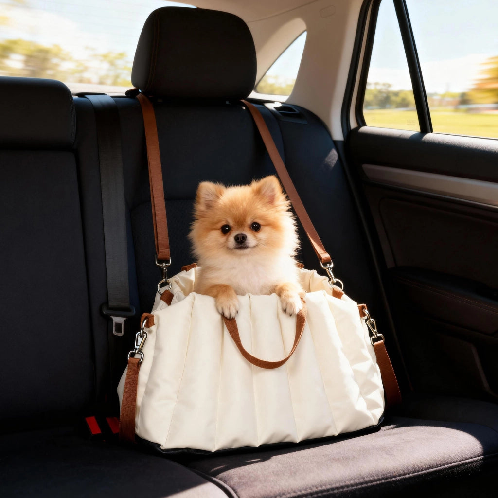 Trasportino Auto per Cani ¨C Xylo ¨C Convertibile con Guinzaglio Antiscivolo Crema