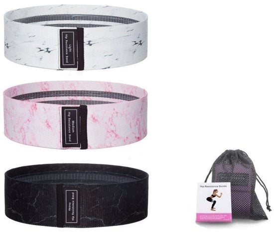 Elastici per fitness - 3 pezzi - Inclusa borsa di stoccaggio - Elastici per fitness antiscivolo di tessuto - 3 livelli di resistenza - Cinture di resistenza unisex di tessuto Elastici per allenamento del corpo, gambe, glutei, fitness, yoga