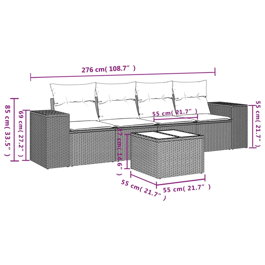 Set Divani da Giardino 5 pz | Set Salotto da Giardino con Cuscini in Polyrattan Nero
