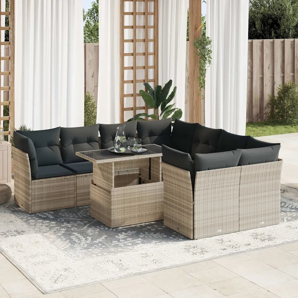 Set Divano da Giardino 9pz con Cuscini Grigio Chiaro Polyrattan 3326133