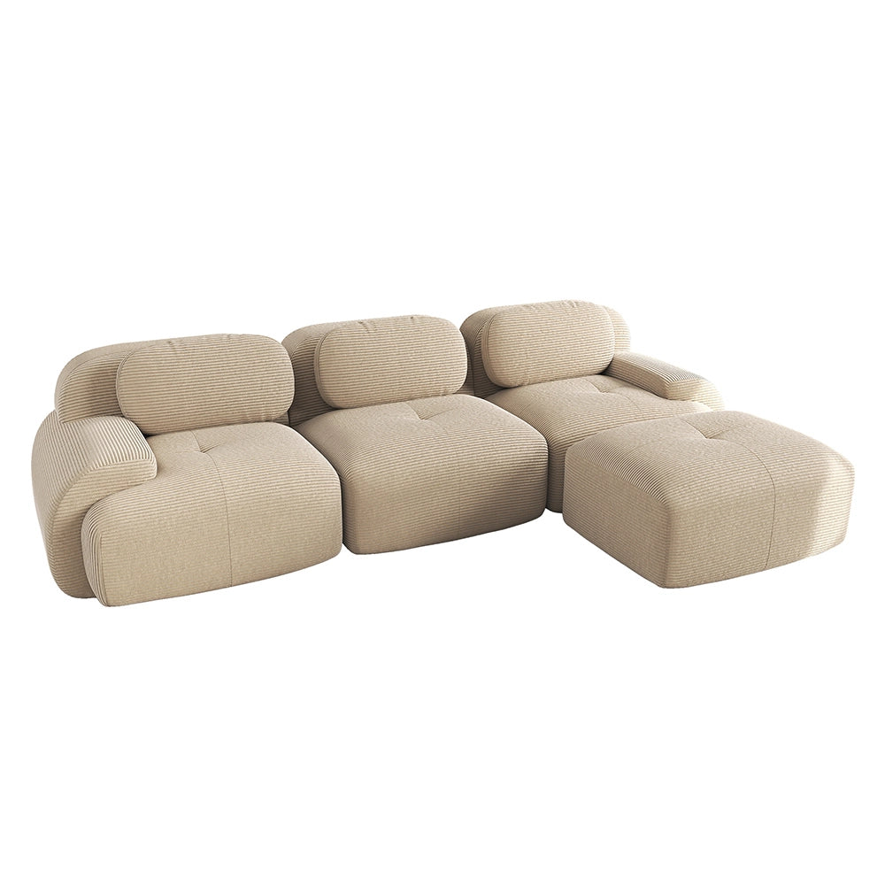 Divano angolare modulare - Xylo - Velluto costato, braccioli XL, imbottitura 32D, beige