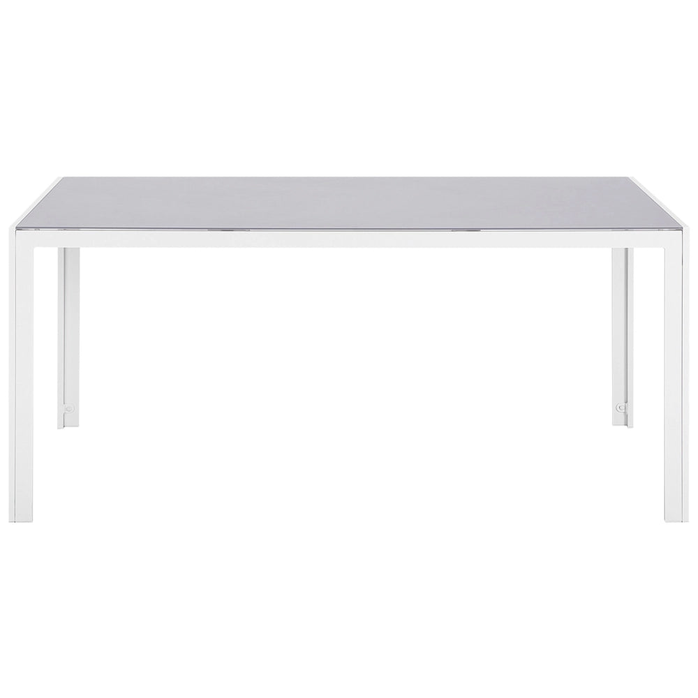 Tavolo da pranzo da giardino Piano in vetro temperato grigio Struttura in alluminio bianco 160 x 90 cm